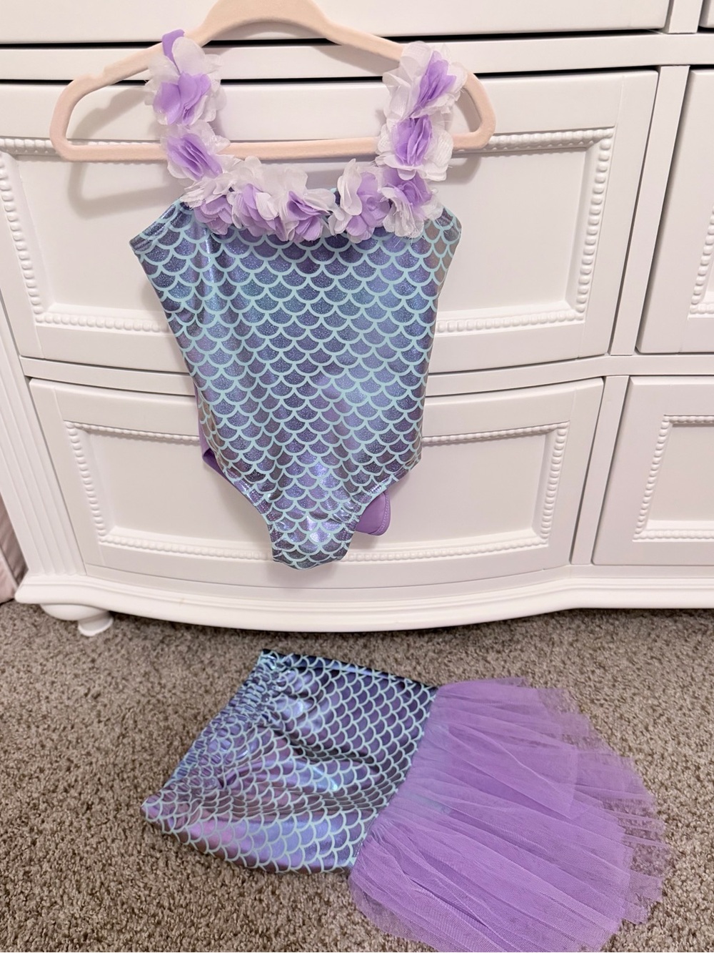 Kids Purple Mermaid Costume Swimsuit with Tulle Skirt 3T